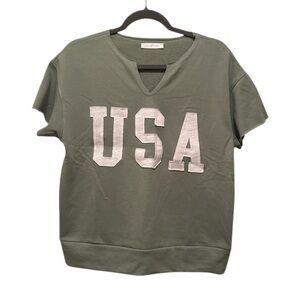 Ces Femme Olive USA Graphic Short Sleeve Tee size Small New without tags